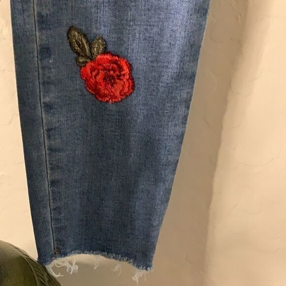 PACSUN blue stretch ankle jeggings embroidered rose detail medium wash SZ 28 - Picture 4 of 12